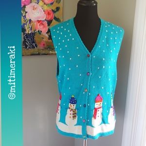 VINTAGE Marisa Christina Y2K Snowman Christmas Sweater Vest Size XL